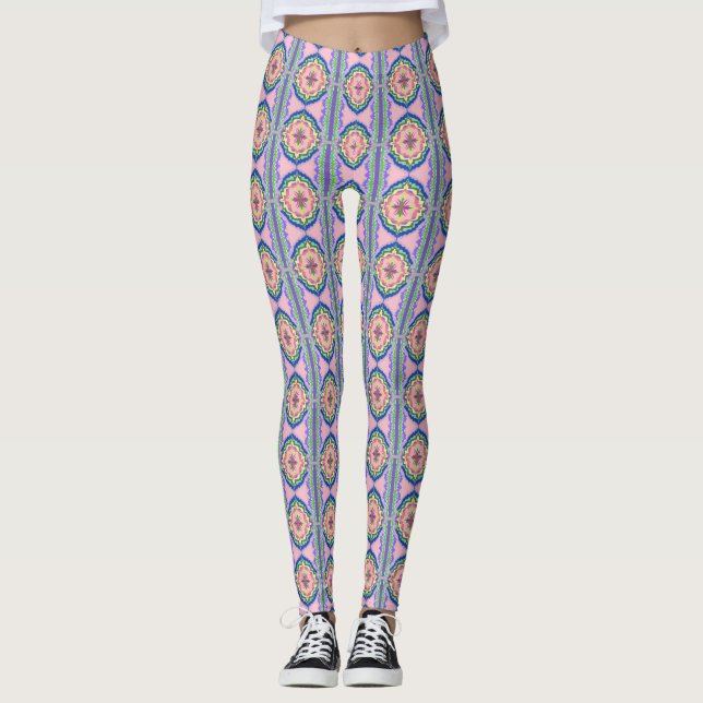Leggings Kaleidoscope Fleur Vibrante : Mandala Rose et Émer (Devant)