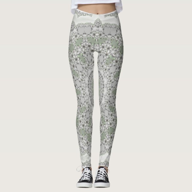 Leggings Kaleidoscope Fractal Mandala - vert gris (Devant)