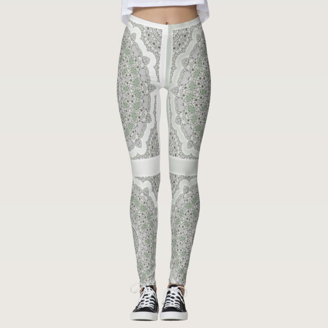 Leggings Kaleidoscope Fractal Mandala - vert gris (Devant)