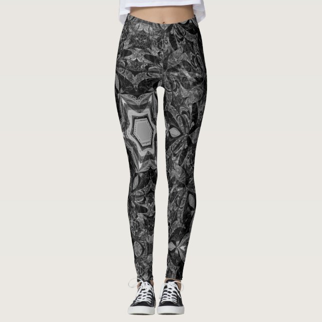 Leggings kaléidoscope noir et blanc motif (Devant)