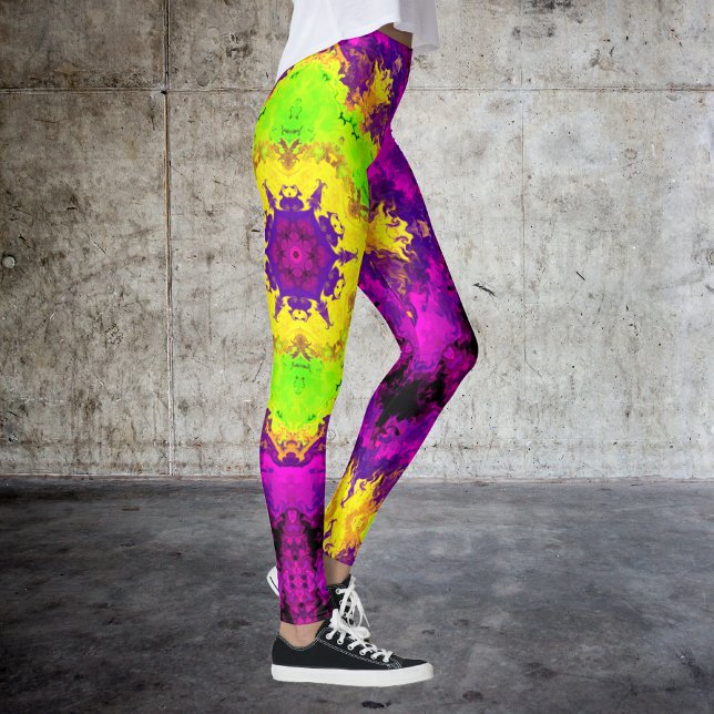 Leggings Kaleidoscope psychédélique vert jaune et violet (Créateur téléchargé)