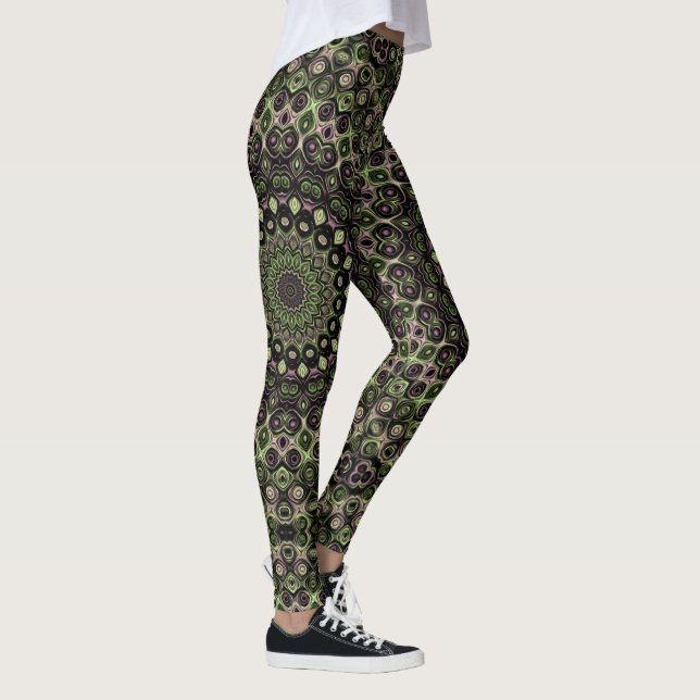 Leggings Kaleidoscope vert et noir Mandala Motif (Droite)