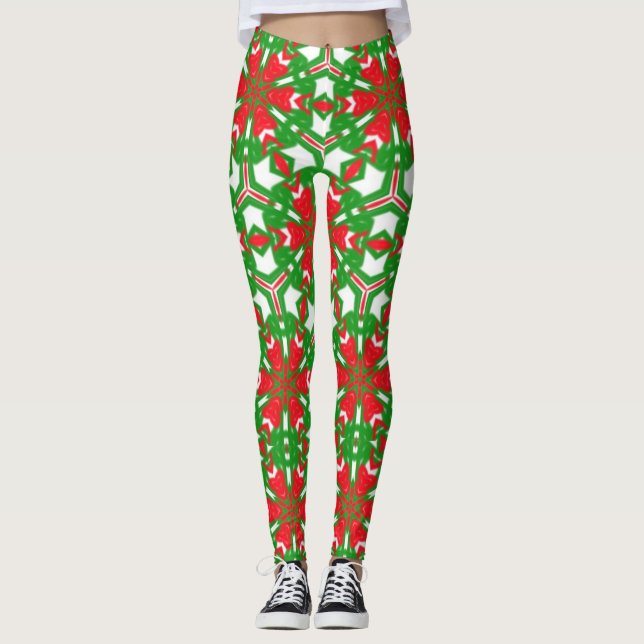 Leggings Kaleidoscopes rouges, blancs et verts (Devant)