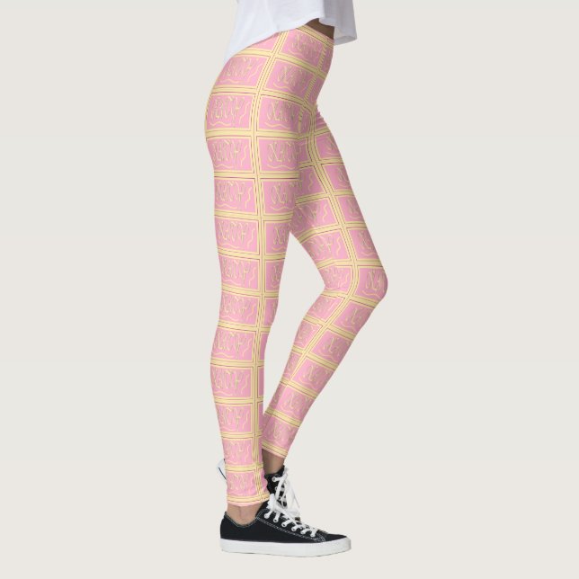 Leggings Katy design rose et crème lisse lettrage (Droite)
