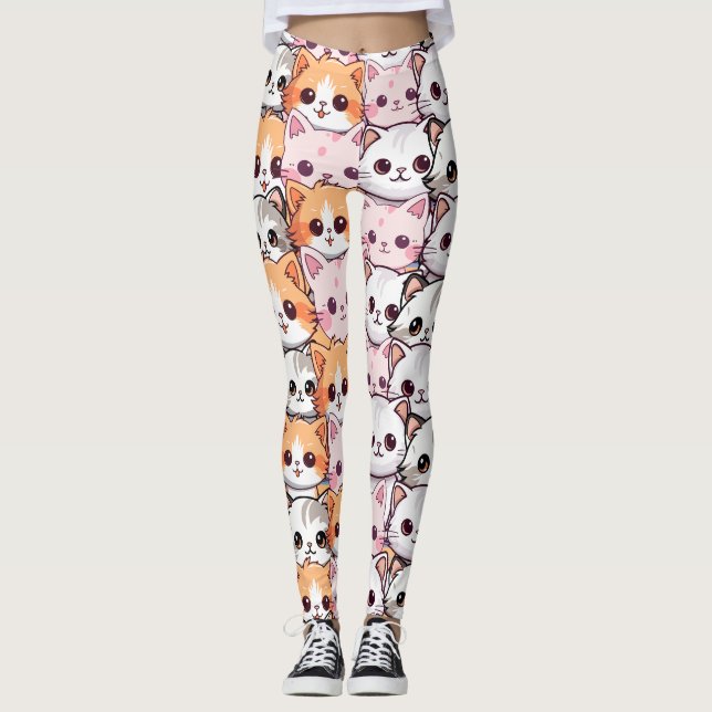 Leggings Kawaii Chat félin Kitten visage animal de compagni (Devant)