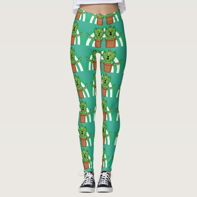 Leggings Kawaii Cute Cat Cactus Plante Animal (Devant)