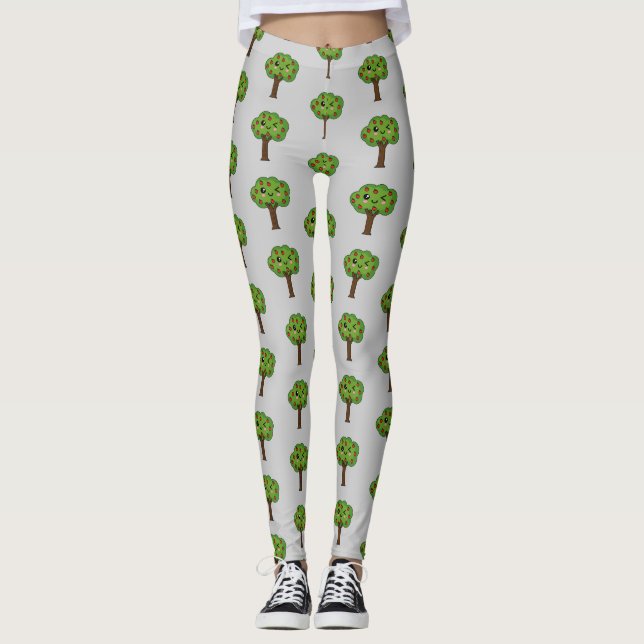 Leggings Kawaii Joyeux Pommier À Voie (Devant)