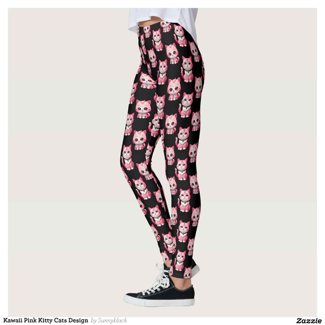 Leggings Kawaii Rose Kitty Cats Design (Créateur téléchargé)