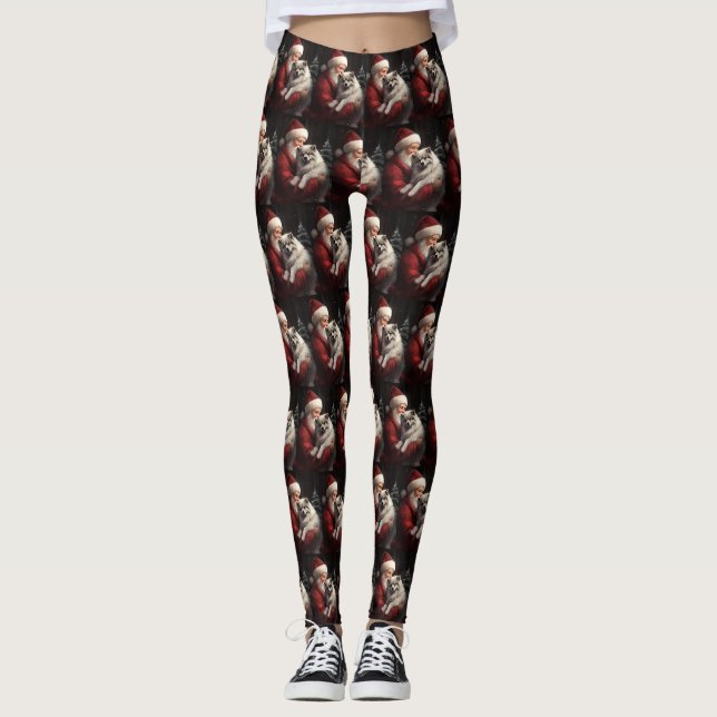 Leggings Keeshond avec le Père Noël Festif de Noël (Devant)