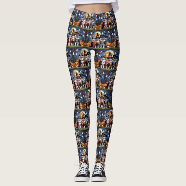 Leggings Keeshond Chiens Citrouille Halloween Funny (Devant)