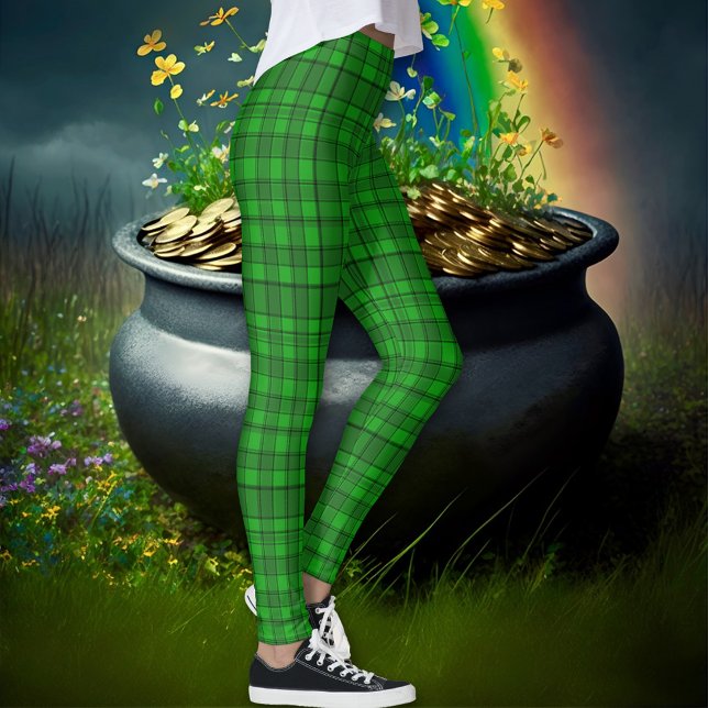 Leggings Kelly Green Black Irlandais Tartan Plaid (Créateur téléchargé)