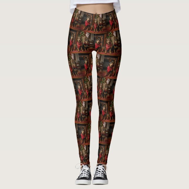 Leggings Kelpie australien au coin de la cheminée de Noël (Devant)