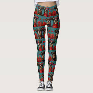 Leggings Kelpie australien avec des roses de cœur pour la S