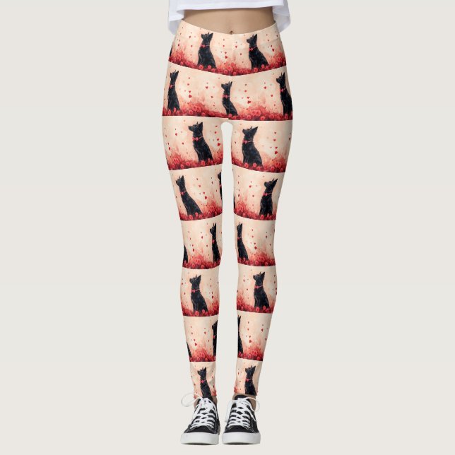Leggings Kelpie australien avec des roses - Saint-Valentin (Devant)