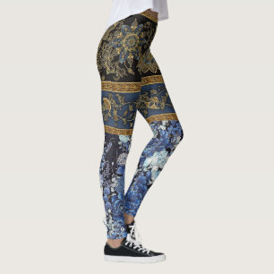 Leggings Kimono floral bleu impérial