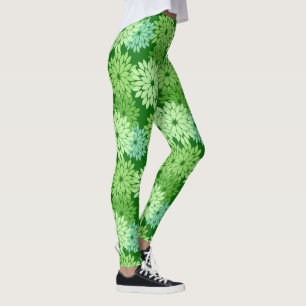 Leggings Kimono floral moderne Impression, Vert citron