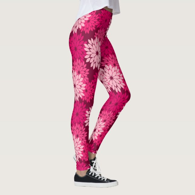 Leggings Kimono floral moderne Imprimer, Coral rose et Bour (Droite)