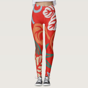 Leggings Kimono japonais hawaïen rouge