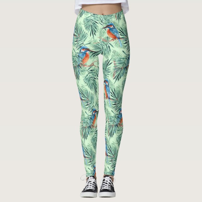 Leggings Kingfisher. Oiseaux et feuilles (Devant)