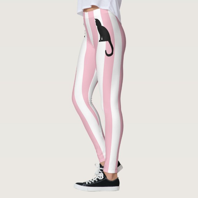 Leggings Kitten Monogramme Rayures verticales roses et blan (Gauche)