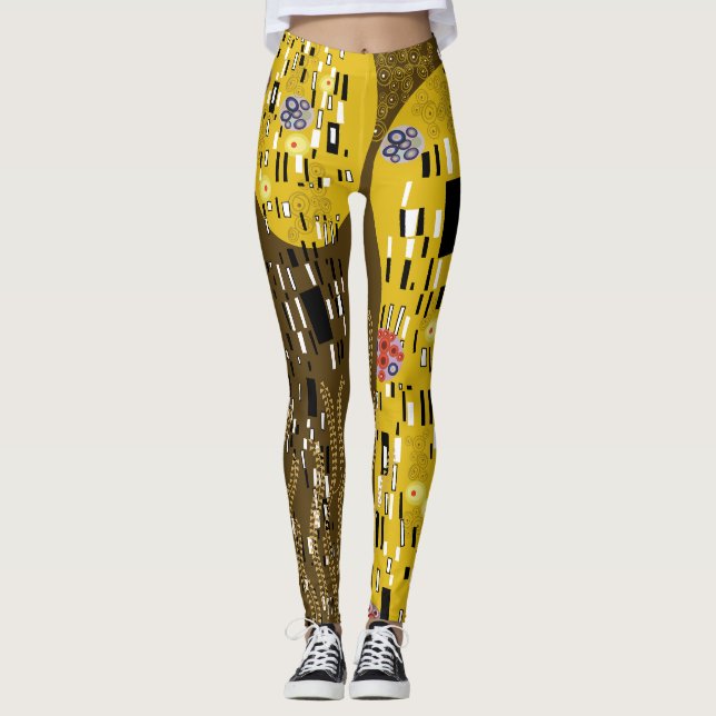 Leggings Klimt Inspiré Or Motif Art Nouveau Le Baiser (Devant)