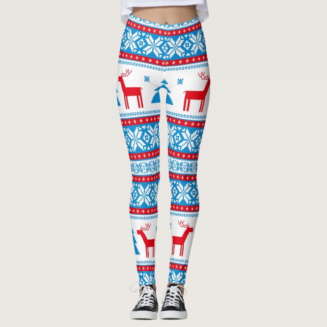 Leggings Knit de Noël Graphisme - Snowflakes & Reindeer (Devant)