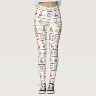 Leggings Knit nordique moderne laide doux rouge vert blanc