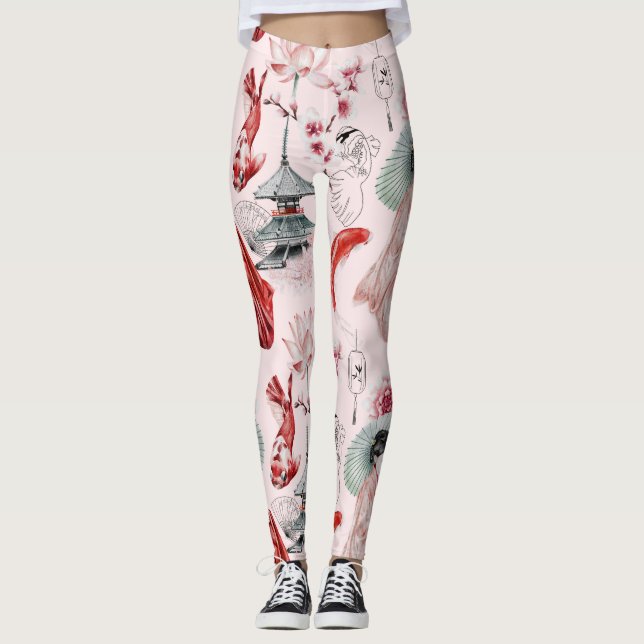 Leggings Koi fish Geisha Jambes motifs japonaises (Devant)