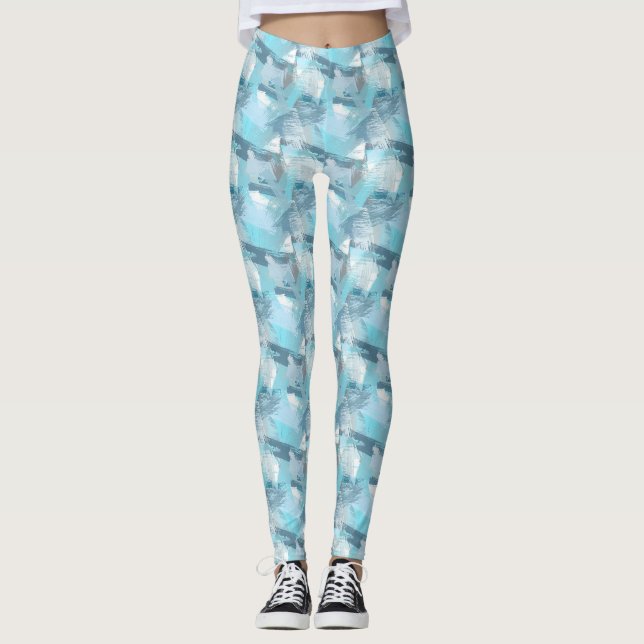 Leggings la brosse abstraite frotte le modèle turquoise (Devant)