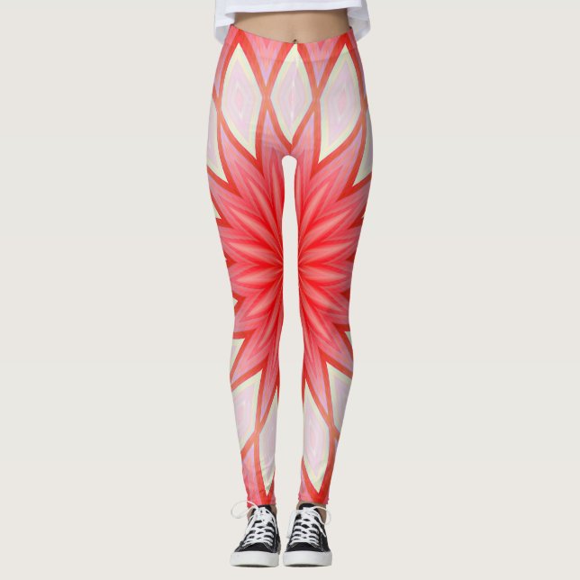 Leggings La Flore Du Kaleidoscope Blanc Et Rouge Mandala (Devant)