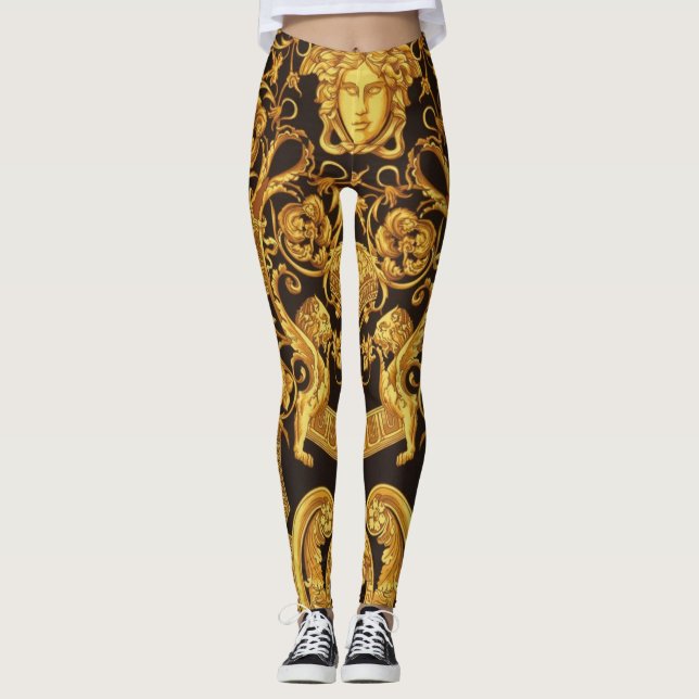 Leggings la Gorgone Méduse dorée avec arabesques (Devant)
