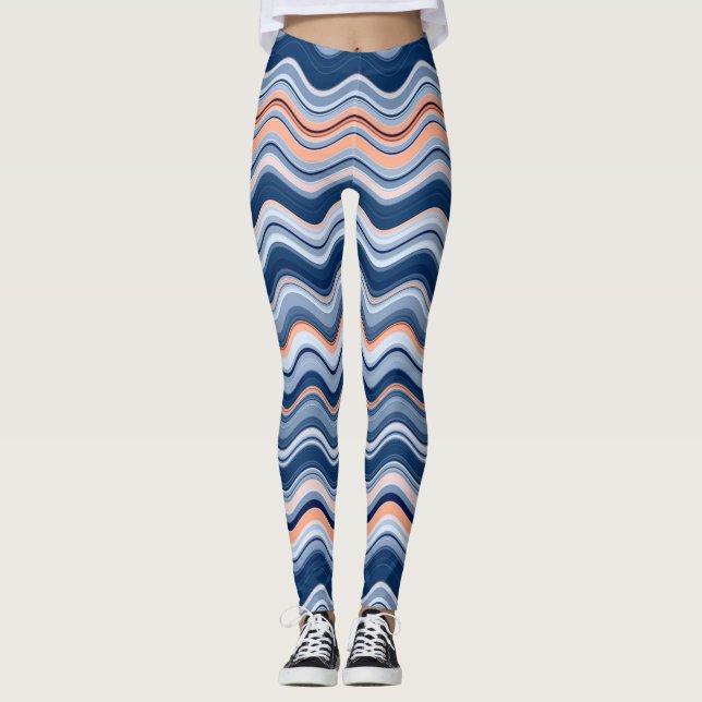 Leggings La marine et les bandes ondulées orange (Devant)