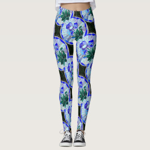 Leggings la mosaïque entoure la fleur bleue