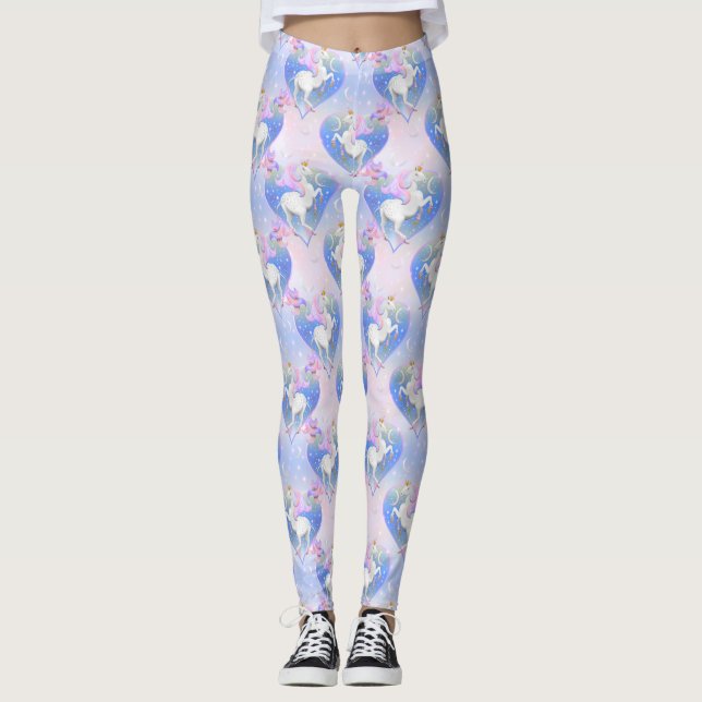 Leggings La nuit magique princesse licorne coeurs (Devant)