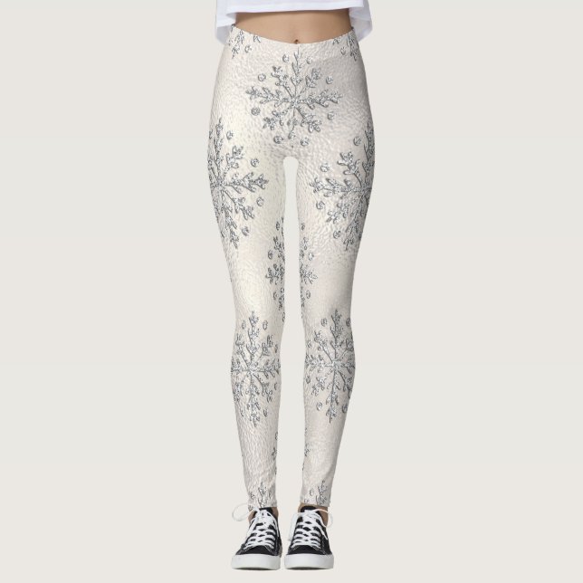 Leggings La perle des flocons d'argent de Noël (Devant)
