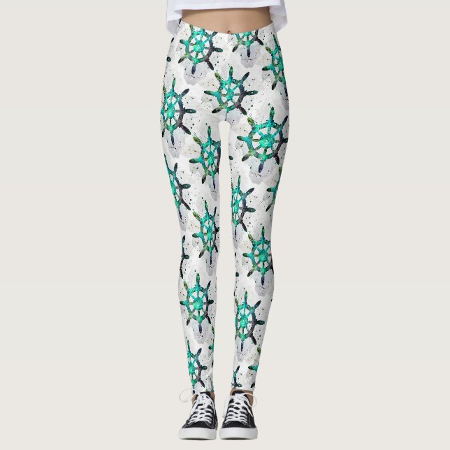 Leggings La roue du capitaine aux couleurs bleu vert de l'o (Devant)