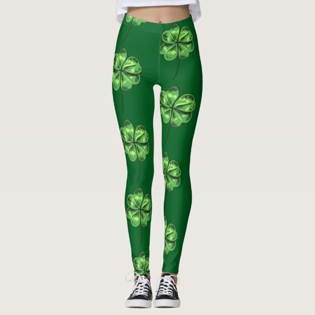 Leggings La Saint-Patrick avec des trèfles sur fond vert (Devant)