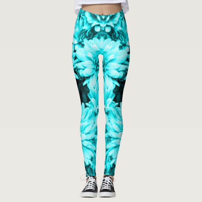 Leggings La turquoise fleurit des guêtres (Devant)