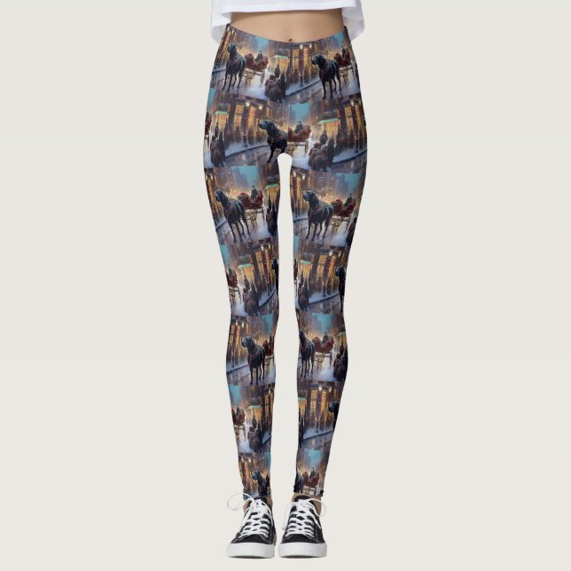 Leggings Labrador noir Saison festive de Noël (Devant)