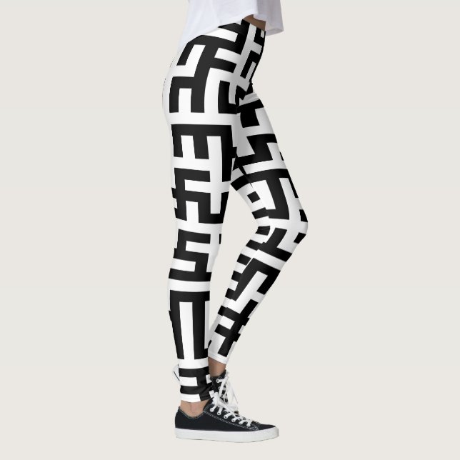 Leggings Labyrinth Stripes Motif noir + votre arrière - pla (Droite)