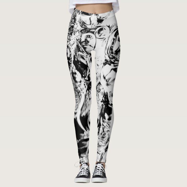 Leggings Labyrinthe Abstrait Noir Blanc (Devant)