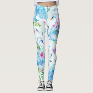 Leggings Lac de cygne, aquarelle mignonne motif sans coutur