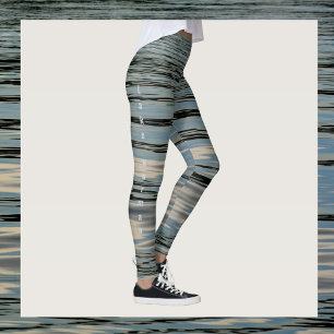 Leggings Lac Eau Bleu Beige Noir Personnalisable