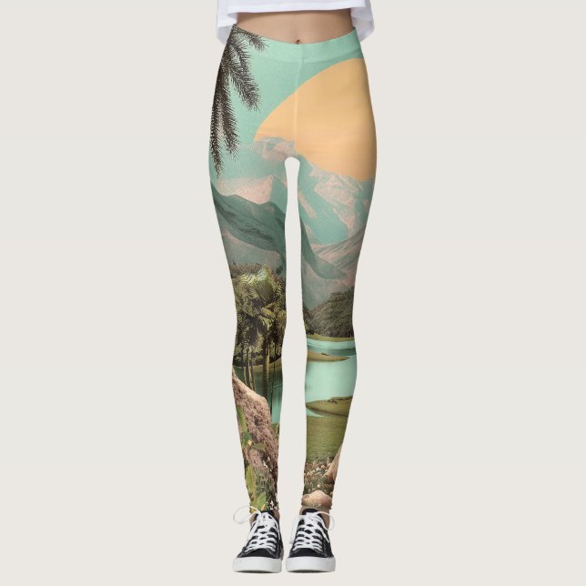 Leggings Lac Tropical Surreal Avec Palmiers (Devant)