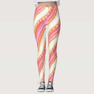 Leggings Lacelike sur de larges rayures dans soyeux rose à