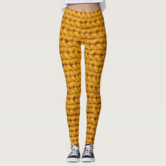 Leggings Laine tricotée jaune, texture haute résolution. (Devant)