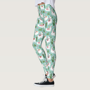Leggings Lamas mignons sur le motif turquoise