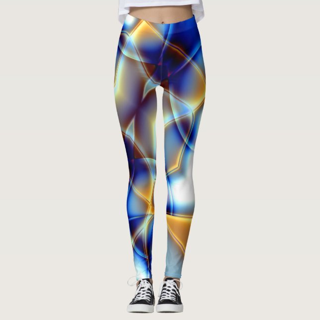 Leggings Lancer des lignes bleu et jaune clignotant et des  (Devant)