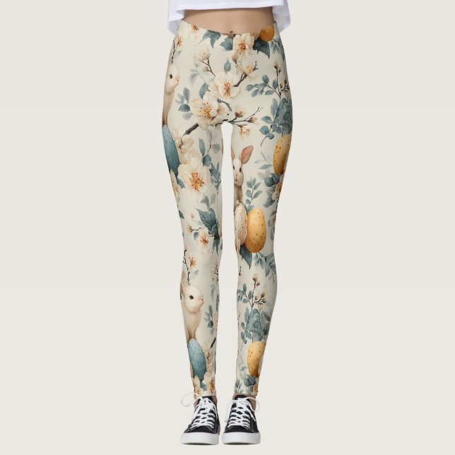 Leggings Lapin de Pâques Floral Vintage (3) (Devant)