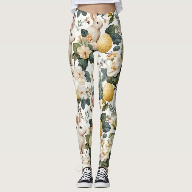 Leggings Lapin de Pâques Floral Vintage (7) (Devant)